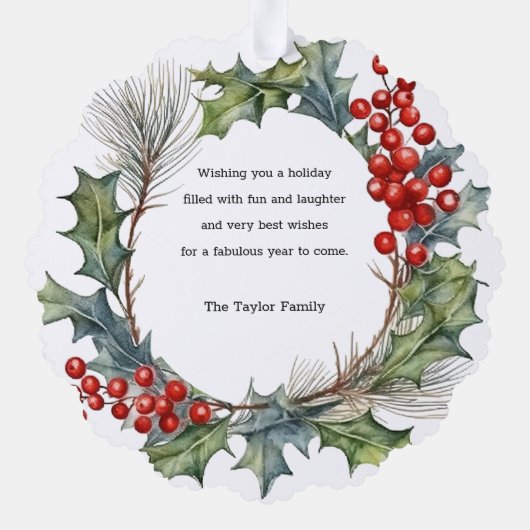 Feestelijke Kleurrijke Kerst Waterverf Foto Krans Ornament Kaart (Achterkant)