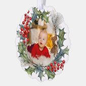 Feestelijke Kleurrijke Kerst Waterverf Foto Krans Ornament Kaart (Links)