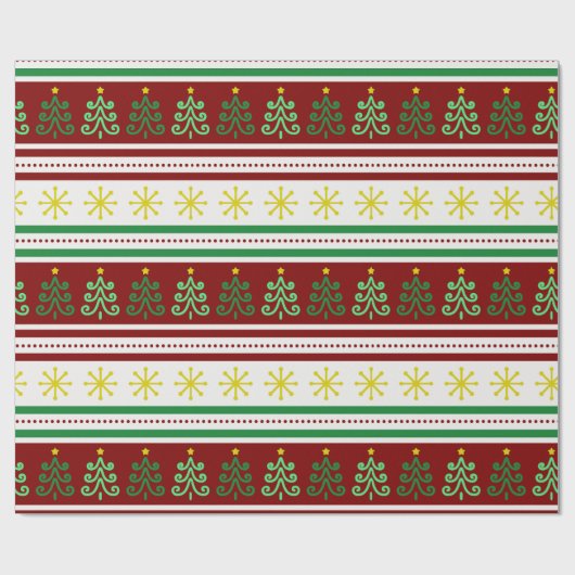 feestelijke, kleurrijke kerstbomen en sneeuwvlokke cadeaupapier (Vlak)