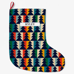 Feestelijke kleurrijke kerstbomen Patroon Monogram Grote Kerstsok