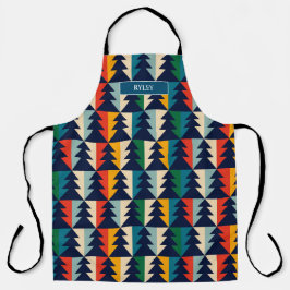 Feestelijke kleurrijke kerstbomen Patroon Monogram Schort
