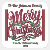 Feestelijke kleurrijke kerstgroeten vierkante sticker (Voorkant)