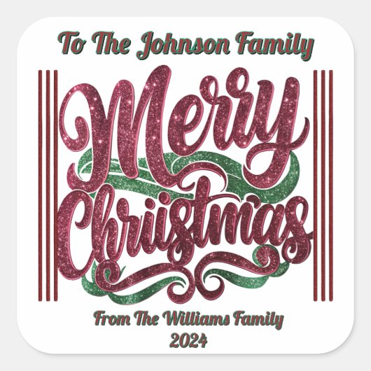 Feestelijke kleurrijke kerstgroeten vierkante sticker (Voorkant)