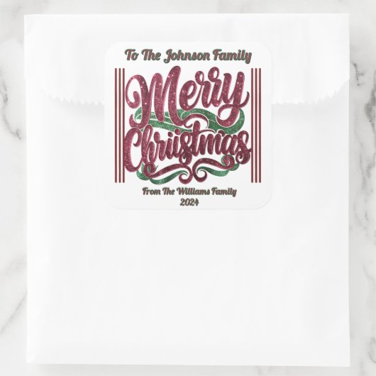 Feestelijke kleurrijke kerstgroeten vierkante sticker (Tas)