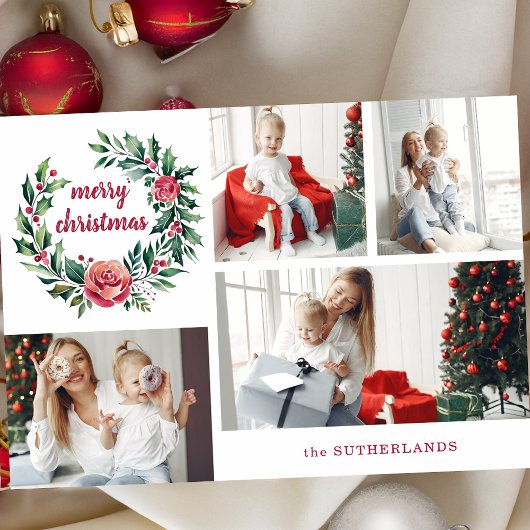 Feestelijke kleurrijke kerstkrans Fotocollage Feestdagenkaart