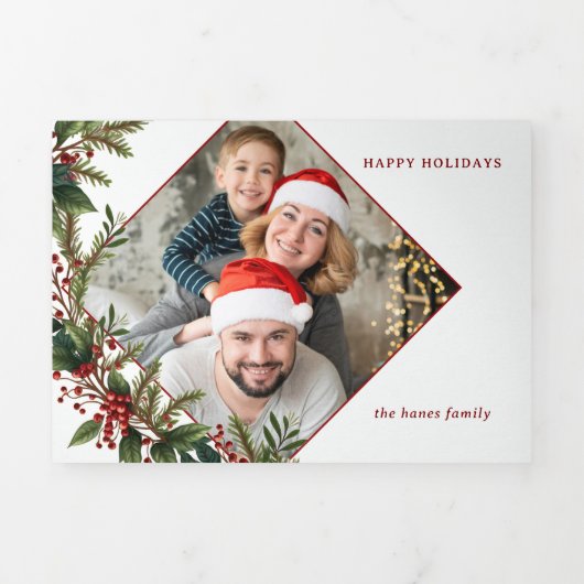 Feestelijke Kleurrijke Kerstmis Bloemen Foto Drieluik Wenskaart (Cover)