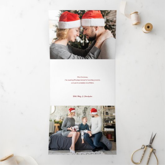 Feestelijke Kleurrijke Kerstmis Bloemen Foto Drieluik Wenskaart (Binnen)