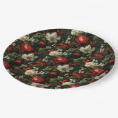 Feestelijke Kleurrijke Kerstrozen, Dennen en Hulst Papieren Bordje (Gekanteld)