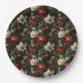Feestelijke Kleurrijke Kerstrozen, Dennen en Hulst Papieren Bordje (Voorkant)