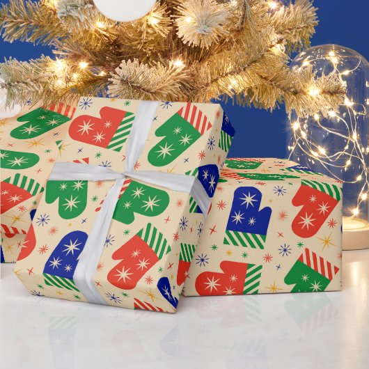 Feestelijke kleurrijke kerstwanten cadeaupapier (Feestdagen)