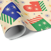 Feestelijke kleurrijke kerstwanten cadeaupapier (Rol Hoek)