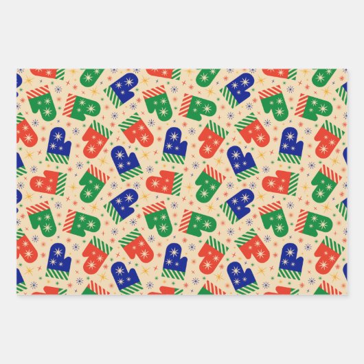 Feestelijke kleurrijke kerstwanten inpakpapier vel (Voorkant)