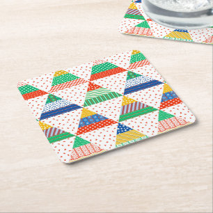 Feestelijke Kleurrijke Patchwork Kerst Driehoeken Kartonnen Onderzetters