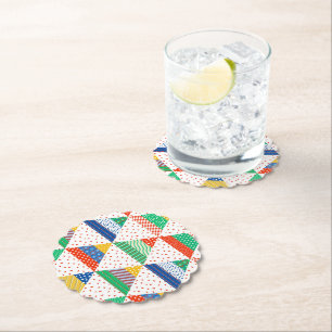 Feestelijke Kleurrijke Patchwork Kerst Driehoeken Kartonnen Onderzetters