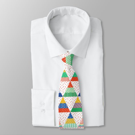 Feestelijke Kleurrijke Patchwork Kerst Driehoeken Stropdas (Gebonden)