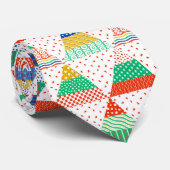 Feestelijke Kleurrijke Patchwork Kerst Driehoeken Stropdas (Opgerold)
