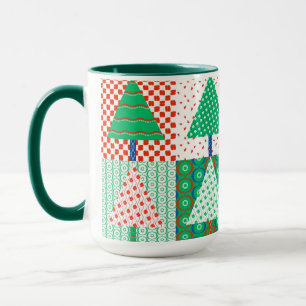 Feestelijke Kleurrijke Patchwork Kerstbomen Mok