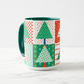 Feestelijke Kleurrijke Patchwork Kerstbomen Mok (Voorkant links)