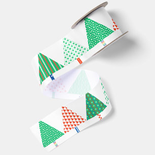 Feestelijke Kleurrijke Patchwork Kerstbomen Satijnen Lint