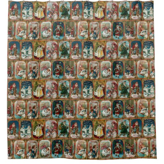 Feestelijke Kleurrijke Victoriaans Kerst Kaart Col Douchegordijn (Voorkant)