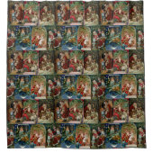 Feestelijke Kleurrijke Victoriaans Kerst Kaart Col Douchegordijn (Voorkant)