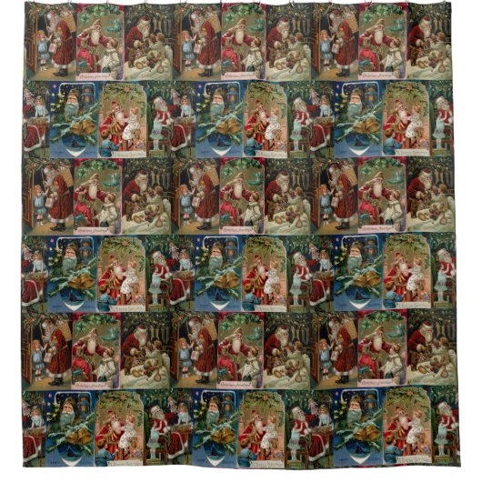 Feestelijke Kleurrijke Victoriaans Kerst Kaart Col Douchegordijn (Voorkant)