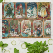 Feestelijke kleurrijke  vintage kerstscènes theedoek (Gevouwen)