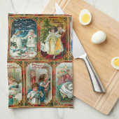 Feestelijke kleurrijke  vintage kerstscènes theedoek (Quarter Fold)