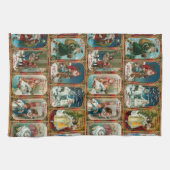 Feestelijke kleurrijke  vintage kerstscènes theedoek (Horizontaal)