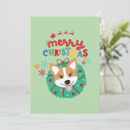 Feestelijke kleurrijke vrolijke kerst Huskie Doggi Feestdagenkaart (Staand voorkant)