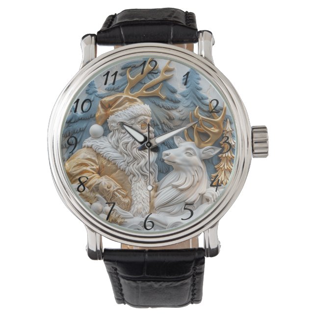 Feestelijke klok met Sinterklaas en rendieren Horloge (Voorkant)