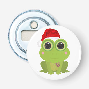 Feestelijke Knuffel Kikker Kerstman Hoed Kerst Button Flesopener