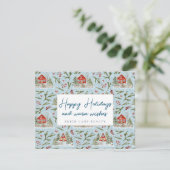 Feestelijke knusse blokhut prettige feestdagen mak feestdagenkaart (Staand voorkant)