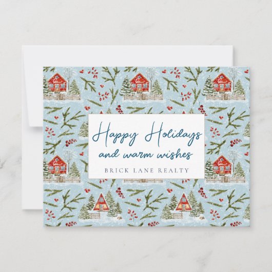 Feestelijke knusse blokhut prettige feestdagen mak feestdagenkaart (Voorkant)
