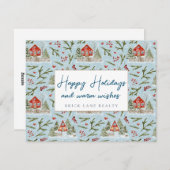 Feestelijke knusse blokhut prettige feestdagen mak feestdagenkaart (Voorkant / Achterkant)