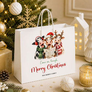 Feestelijke koe aquarel rood groen Kerstcadeau ba Groot Cadeauzakje