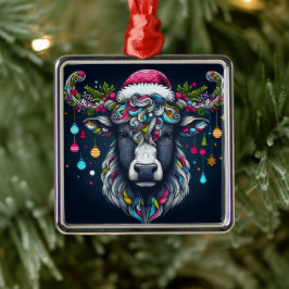 Feestelijke Koe Metalen Ornament