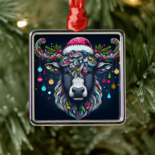 Feestelijke Koe Metalen Ornament