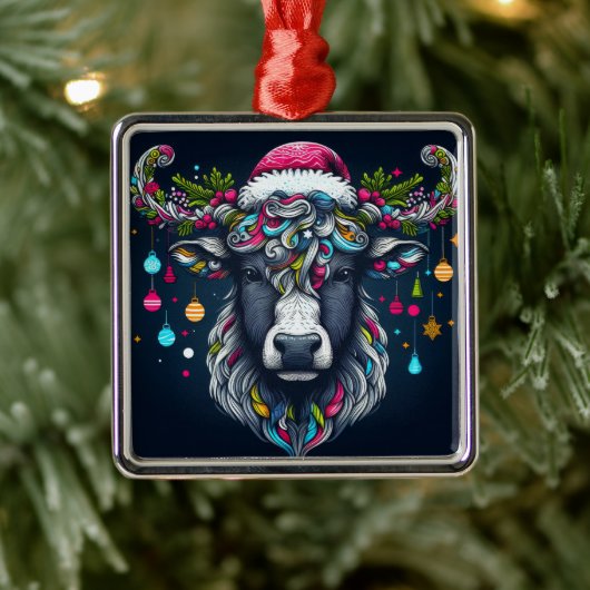 Feestelijke Koe Metalen Ornament (Boom)