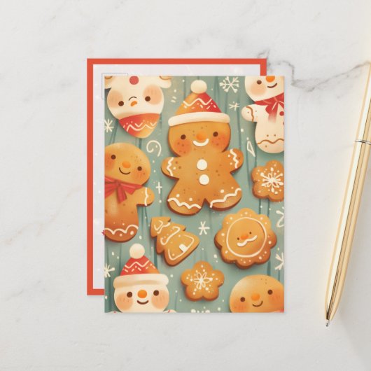 Feestelijke Koekjes van Gemberkoek Briefkaart (Voorkant / Achterkant in situ)