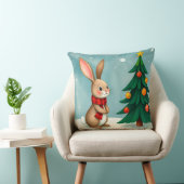 Feestelijke konijn naast versierde kerstboom kussen (Stoel)
