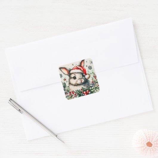 feestelijke konijn vierkante sticker (Envelop)