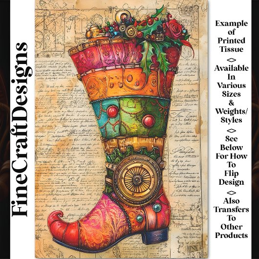 Feestelijke Kous Steampunk Sfeer BL4 Decoupage Tissuepapier
