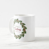 Feestelijke krans en schrift | Prettig Kerstmis Mo Koffiemok (Voorkant links)