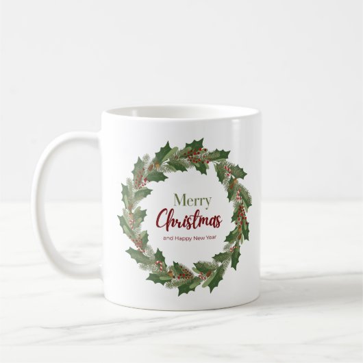 Feestelijke krans en schrift | Prettig Kerstmis Mo Koffiemok (Links)