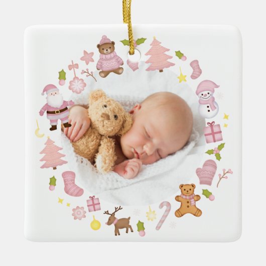 Feestelijke Krans Foto Kerst Ornament (Voorkant)