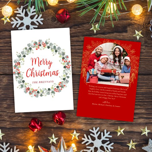 Feestelijke krans groen Kerstmis Foto Feestdagenkaart