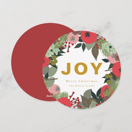 Feestelijke krans met vreugde typografie feestdagenkaart (Voorkant / Achterkant)