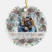 Feestelijke Krans Vrolijk Kerstfeest & Foto Keramisch Ornament (Voorkant)