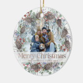 Feestelijke Krans Vrolijk Kerstfeest & Foto Keramisch Ornament (Links)